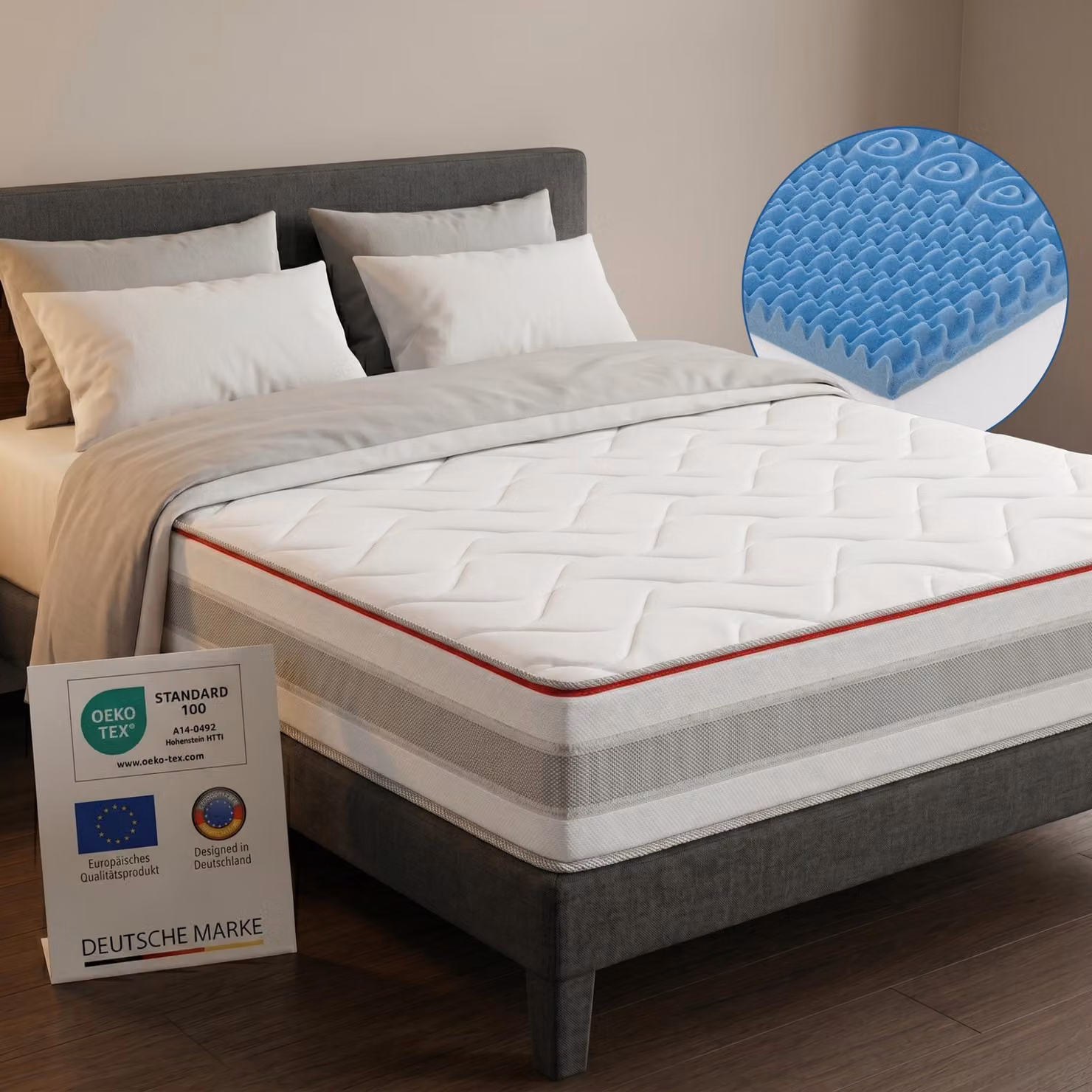 Materasso in schiuma fredda FLEXX 160x200 cm con schiuma a memoria di forma 3D - 7 zone; altezza 25 cm; livello di rigidità misto H4, H3, H2 - Materasso in schiuma fredda reversibile con scarico della pressione ottimale