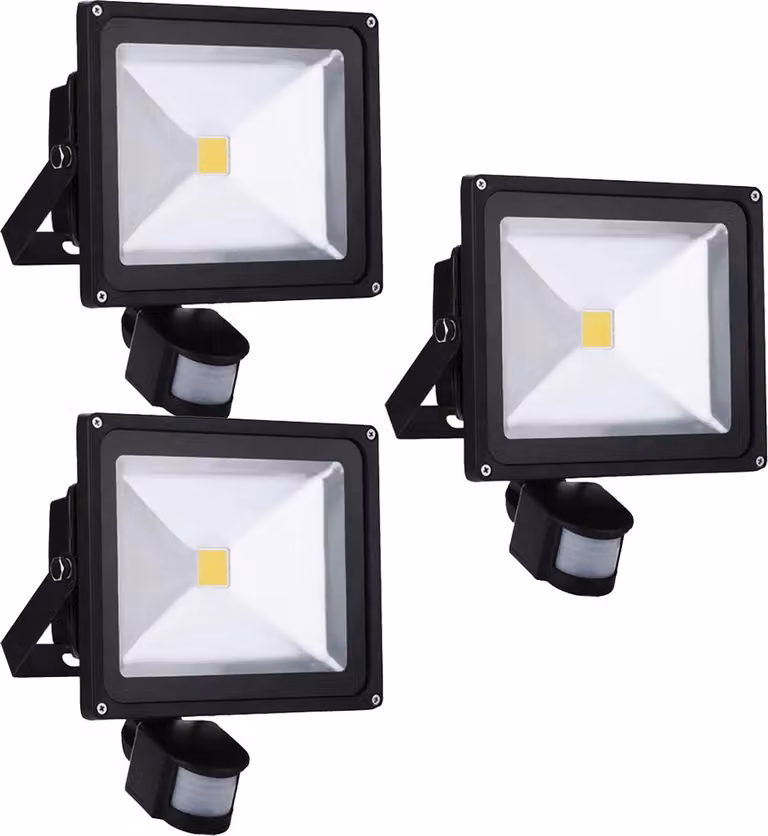 Greenmigo 3X 30W Faretto LED con sensore di movimento, proiettore da esterno 3000K bianco caldo, lampada da esterno IP65 impermeabile, faretto per giardino, garage, hotel