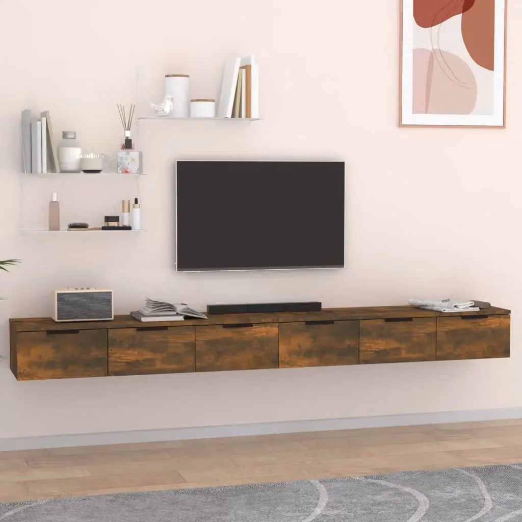 Set di 2 Armadietti a Muro Design In in Legno Rovere Fumo Marrone L: 102 cm, P: 30 cm, H: 20 cm – 2