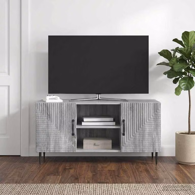 Mobile TV vidaXL in stile vintage grigio Sonoma, realizzato in legno e metallo, L 102 x P 34,5 x H 50 cm