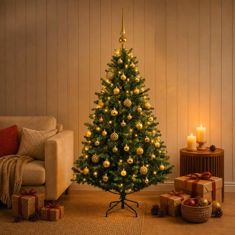 Albero di Natale artificiale con decorazioni natalizie, altezza 150 cm, 150 luci LED