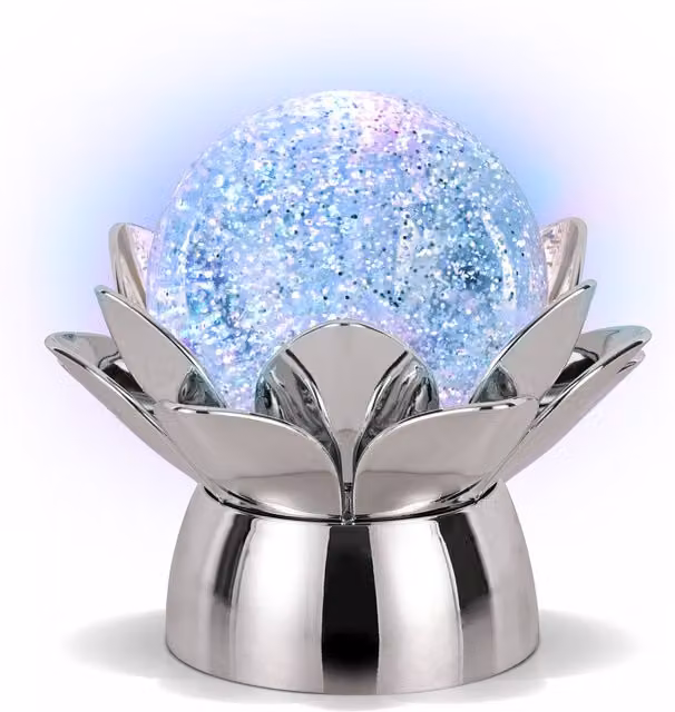 Lampada LED a sfera KASANOVA in vetro silver con glitter e 7 colori RGB per tavolo