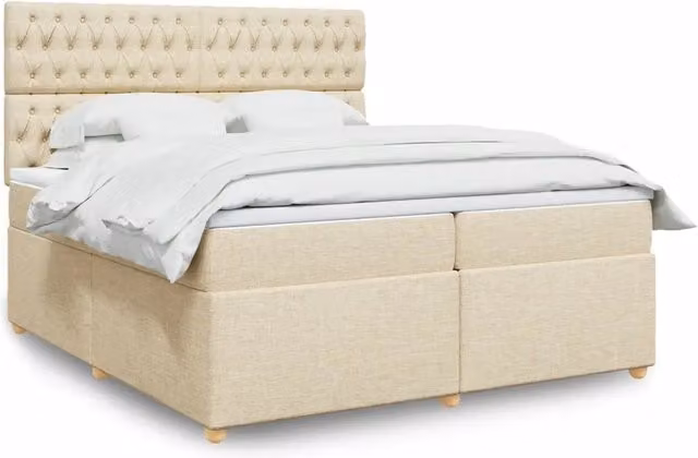 Letto Ibrido vidaXL con Giroletto a Molle e Materasso in Tessuto Beige e Bianco 200 x 200 cm