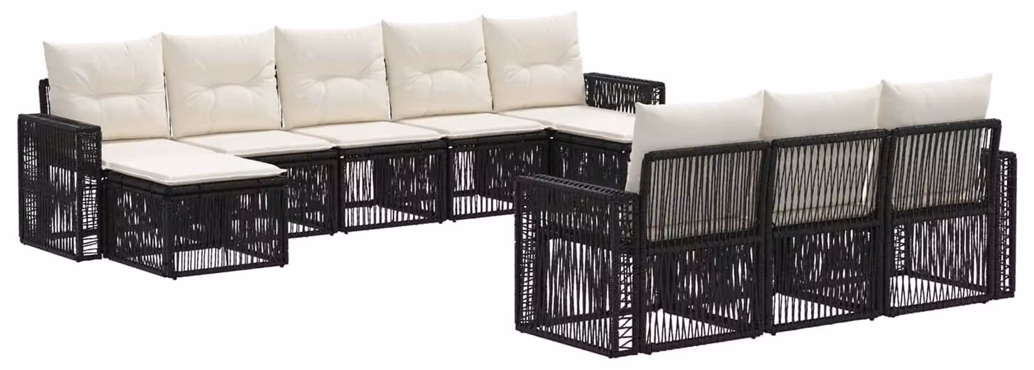 Set da giardino composto da 10 pezzi, in rattan sintetico nero e crema