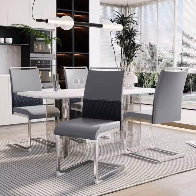 Sedia da pranzo moderna WISHDOR grigia con schienale in ecopelle e tessuto per cucina o ufficio domestico