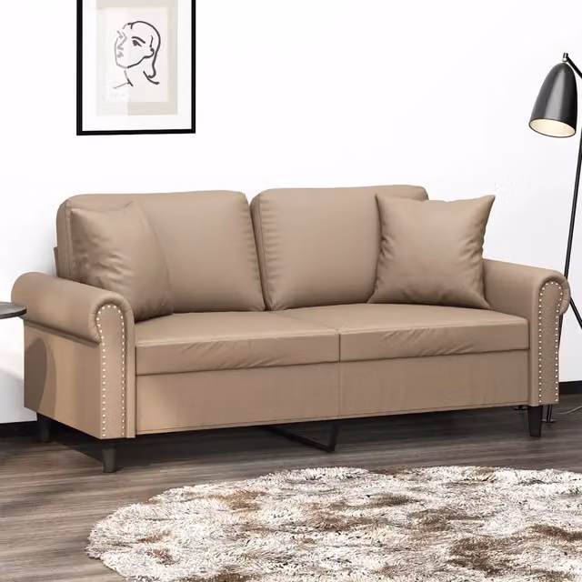 Divano a 2 posti moderno vidaXL in similpelle beige con cuscini e struttura in metallo per il tuo soggiorno L: 140 cm, P: 80 cm, H: 77 cm