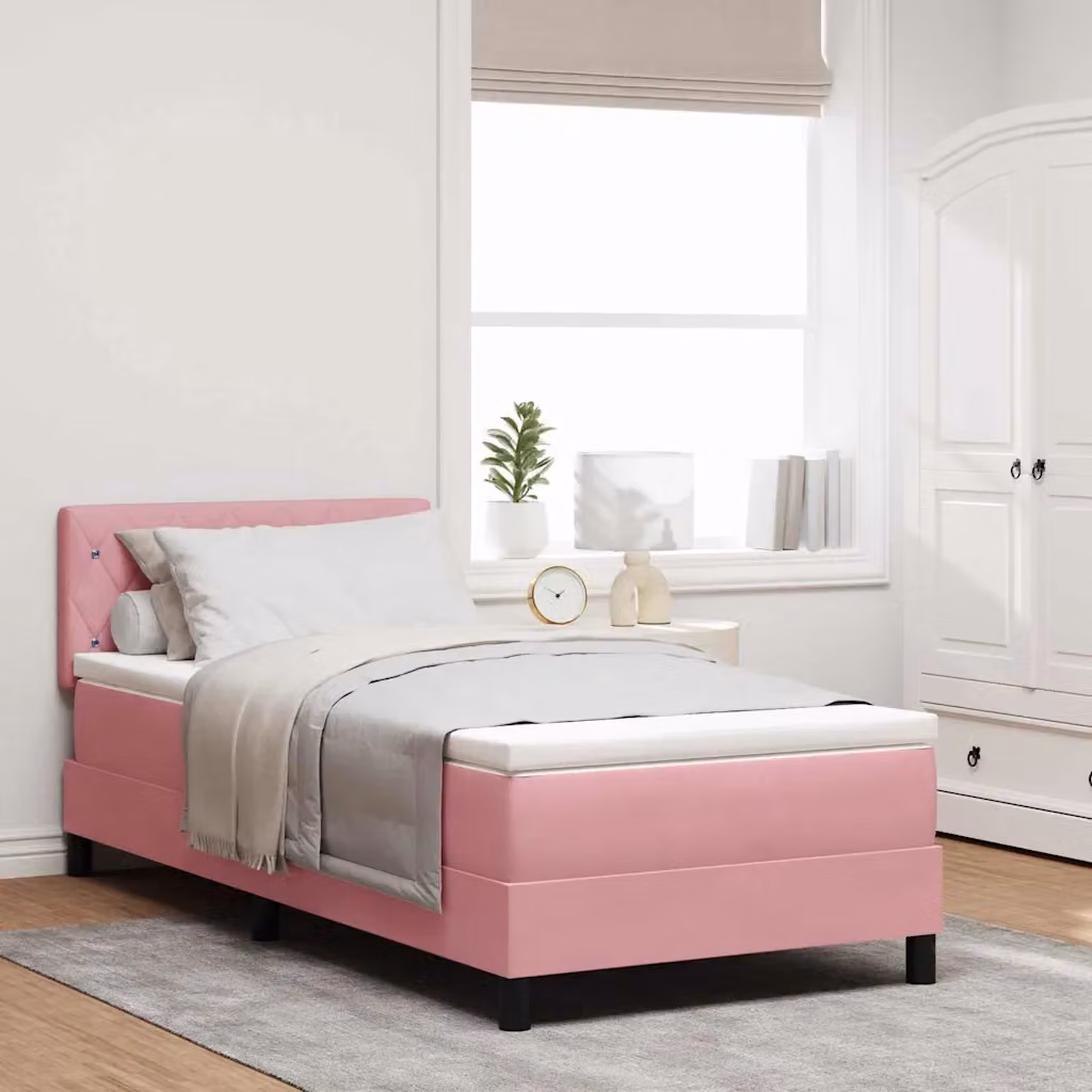 Letto con Materasso a Molle e Illuminazione LED vidaXL in Velluto Rosa L/P/H: 200 x 90 x 93 cm