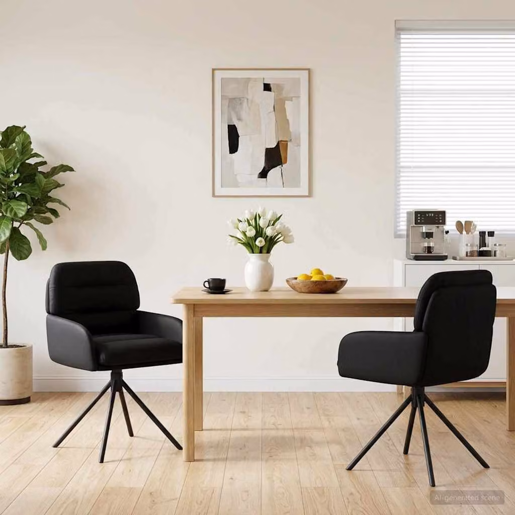 Set di 2 sedie da pranzo girevoli vidaXL in similpelle nero, L 59 cm x P 59,5 cm x H 90 cm