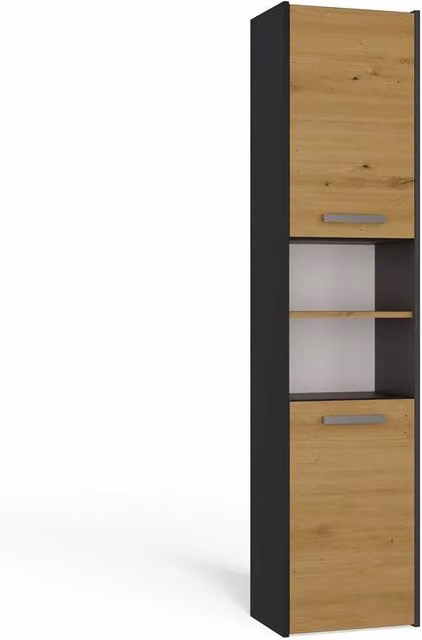 Colonna bagno SARA S40 antracite e rovere artisan con ante a battente e ripiani aperti, L: 40 cm, P: 30 cm, H: 170 cm – 1