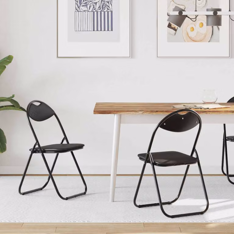 Set di 2 sedie pieghevoli vidaXL in pelle sintetica nera con struttura in metallo e plastica, L: 48 cm, P: 43,5 cm, H: 81 cm