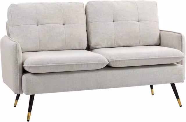 Divano 2 Posti in Tessuto con Cuscini Imbottiti ¨C Minimal ¨C Bianco Crema 139x68x80