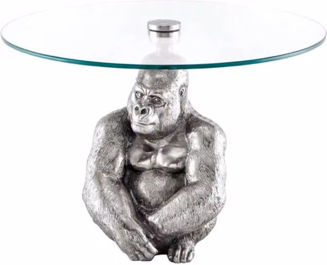 Tavolino basso GORILOX rotondo 60 cm in alluminio argentato e vetro temperato