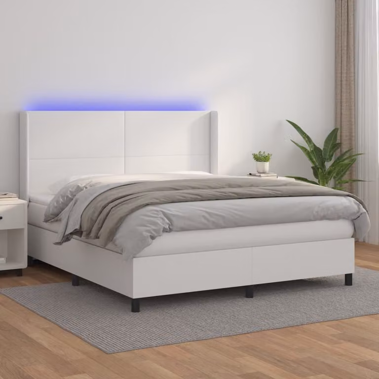 vidaXL Letto a molle con materasso e LED bianco 160x200 cm in Pelle finta - Letto a molle - Boxspringbetten - Bett - Schlafzimmermöbel