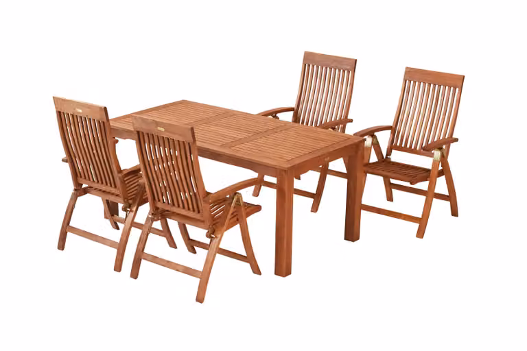 Merxx Set di mobili da giardino Comodoro 5 pezzi - 4 poltrone pieghevoli, tavolo 170 x 90 cm - Eucalipto