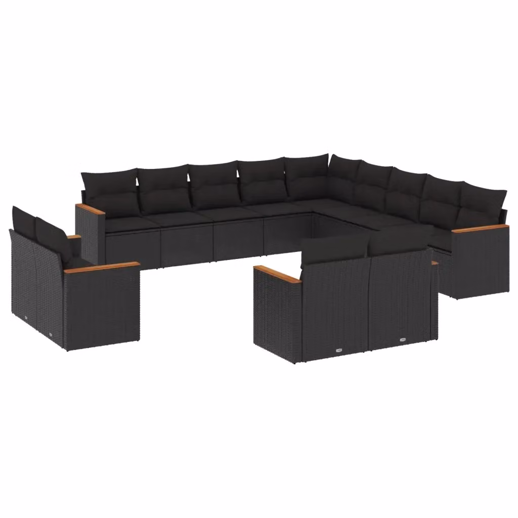 Set di Divani da Giardino a L vidaXL in Polyrattan Nero con Cuscini e Struttura in Acciaio – 2