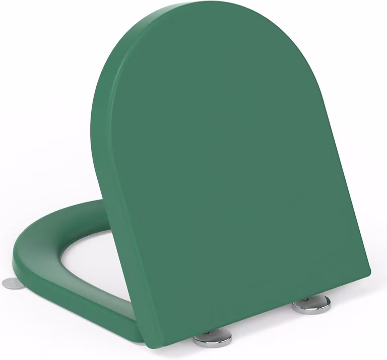 Copriwater a forma di D, dimensioni 42,5 x 36,3 x 4,8 cm, colore verde, con sistema di chiusura rallentata, per bagno