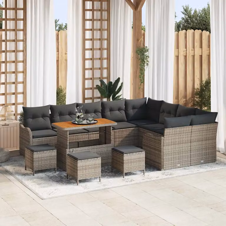 Set Divano da Giardino vidaXL 13 Pezzi a Forma di U con Cuscini Grigio