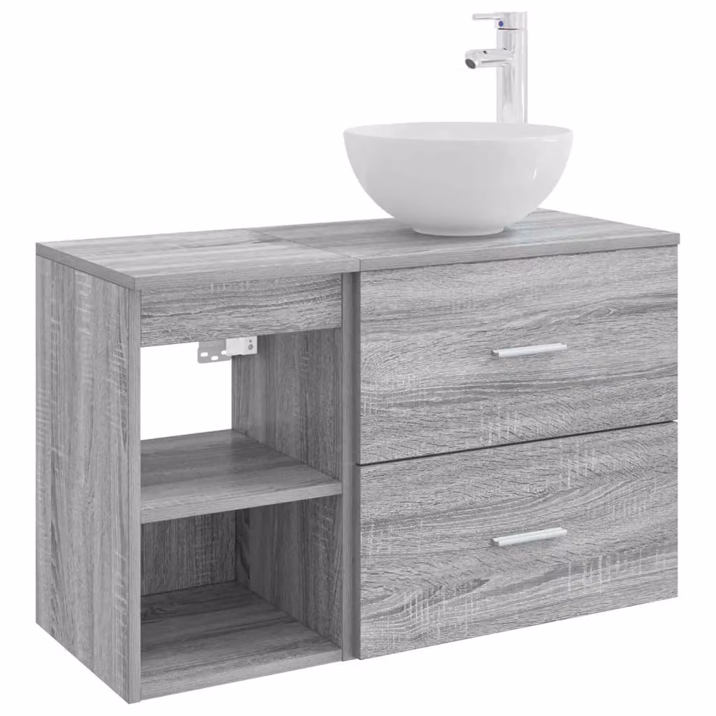 Set di mobili per il bagno moderno vidaXL composto da mobile lavabo e pensile a parete in legno e MDF, colore grigio opaco – 2