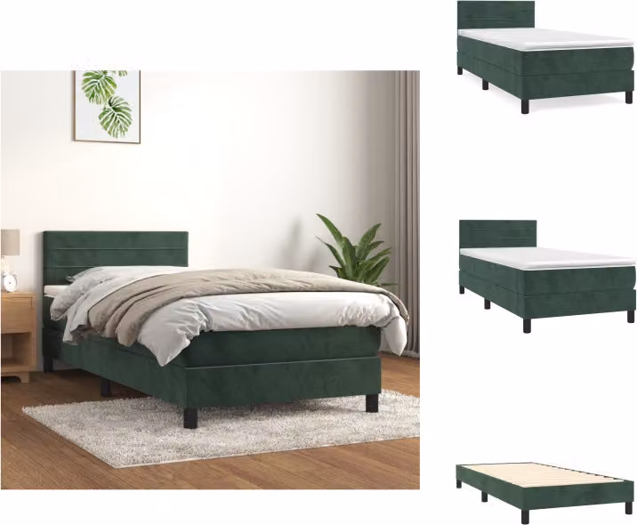 vidaXL Letto a molle con materasso verde scuro 90x200 cm in velluto - Letti e strutture letto