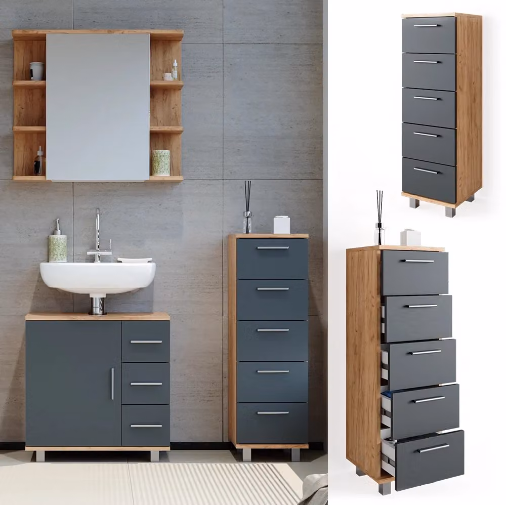 Cassettiera da bagno Ilias Vicco Rovere dorato L: 30 cm, H: 95 cm – 2