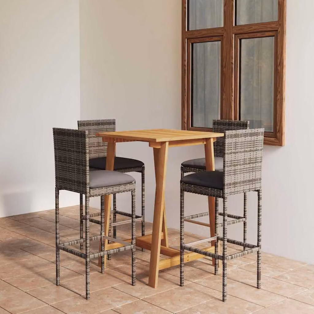 vidaXL Set da Bar da Giardino 5pz in Polyrattan e Legno di Acacia Grigio Antracite – 1