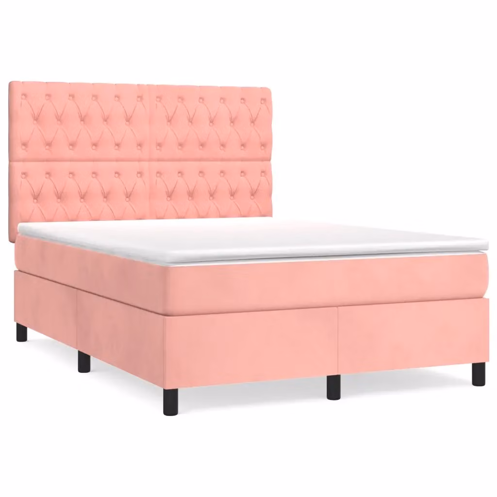 Letto con Giroletto a Molle e Materasso Ibrido vidaXL in Velluto Rosa e Bianco L/P/H: 203 x 144 x 128 cm – 2