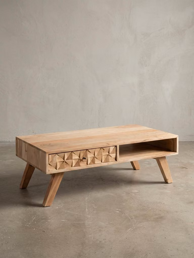 Tavolino REWA 95x35x50 cm Tavolino in legno massello di acacia, tavolino da salotto di design con cassetto, tavolino da salotto in stile rustico marrone, tavolino da caffè di design in legno massello, tavolino da salotto moderno