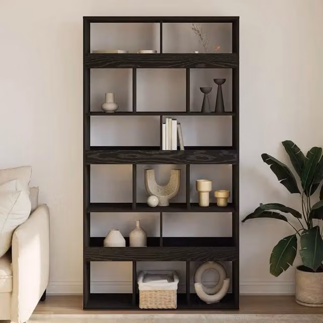 Libreria moderna vidaXL con 15 ripiani in legno MDF, colore nero, L 100 x P 33 x H 187,5 cm