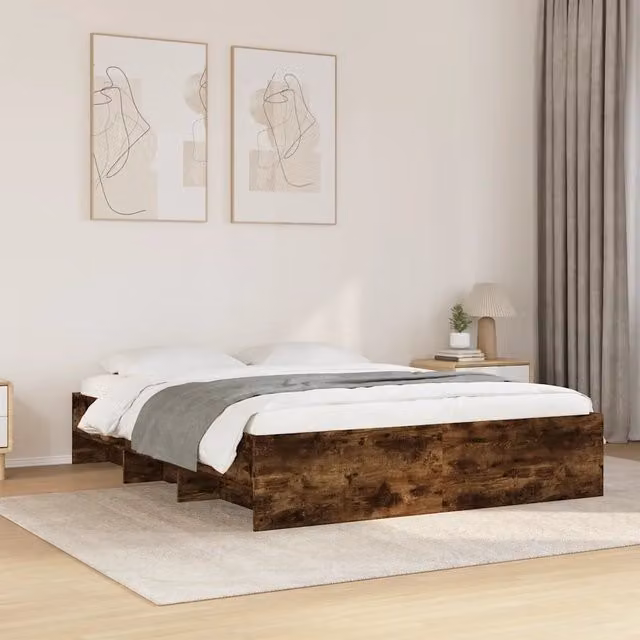 Giroletto vidaXL in Rovere Fumo con Doghe in Legno e Compartimenti Laterali L/P: 150 x 200 cm – 1