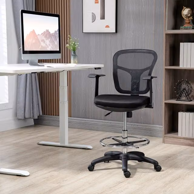 Sedia da ufficio ergonomica WISHDOR nera in tessuto con braccioli, ruote e base girevole 360 gradi, H 115 x L 59 x P 59 cm