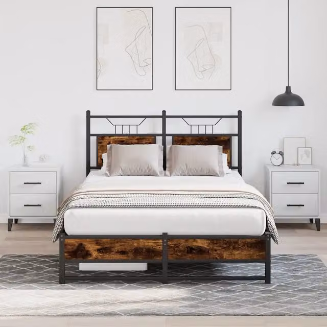 Struttura Letto Giroletto Design Mania in Rovere Fumo e Metallo, L/P/H: 120 x 200 x 33.5 cm – 1