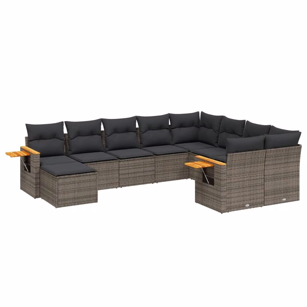 Set Divano da Giardino 10 pz con Cuscini Grigio in Polyrattan