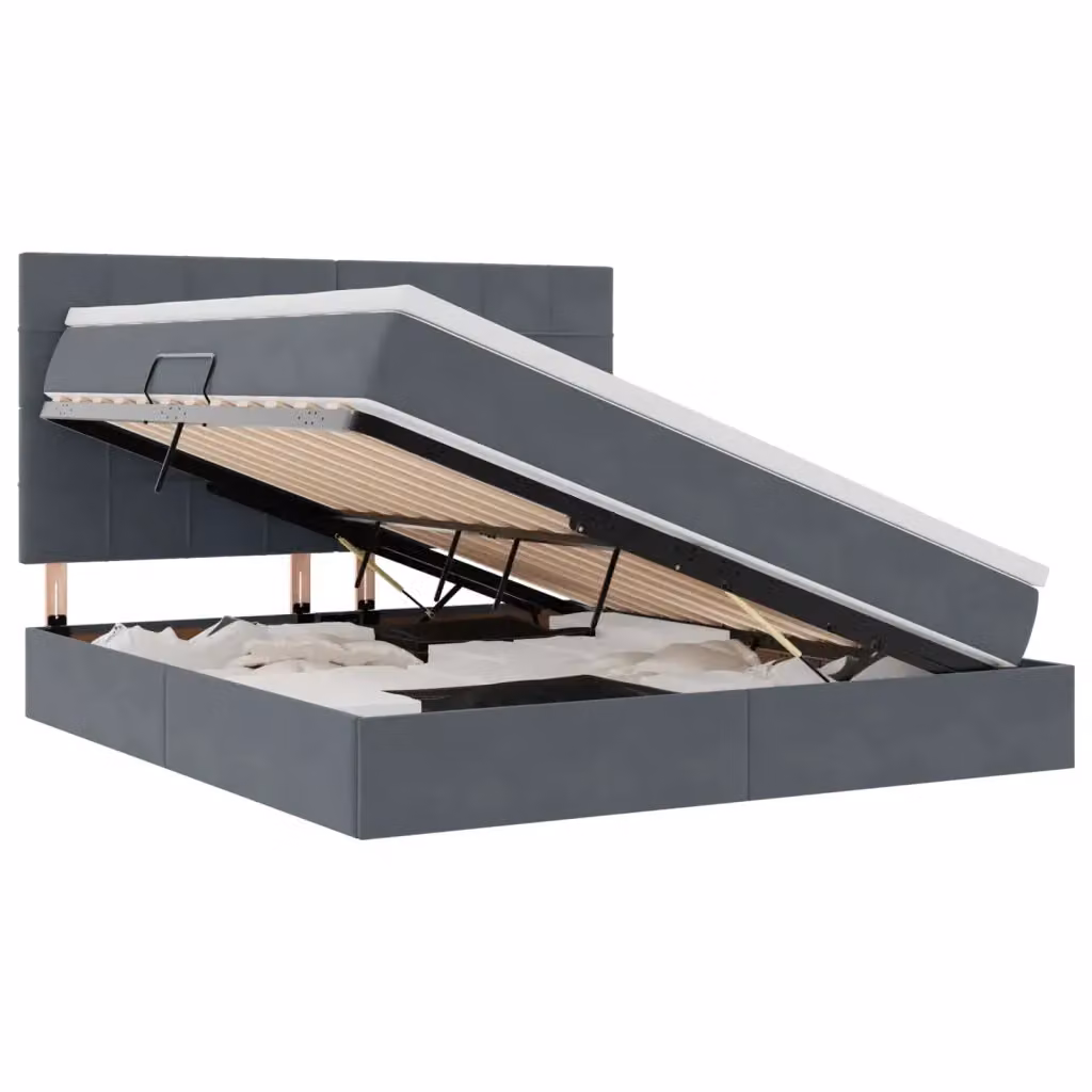 Letto con contenitore e materasso vidaXL in velluto grigio, L/P/H: 160 x 200 x 28 cm – 2