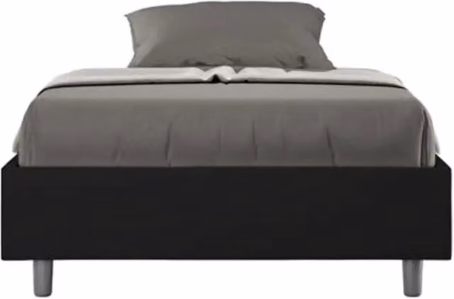 Letto una piazza e mezza con rete imbottito 120x190 similpelle nero Azelia