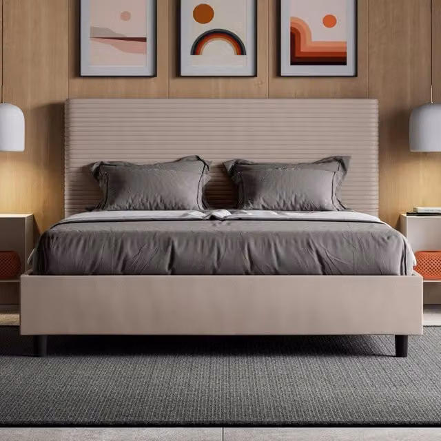 Letto imbottito Matrimoniale 170x190 cm Focus - Similpelle,Senza rete,Tortora