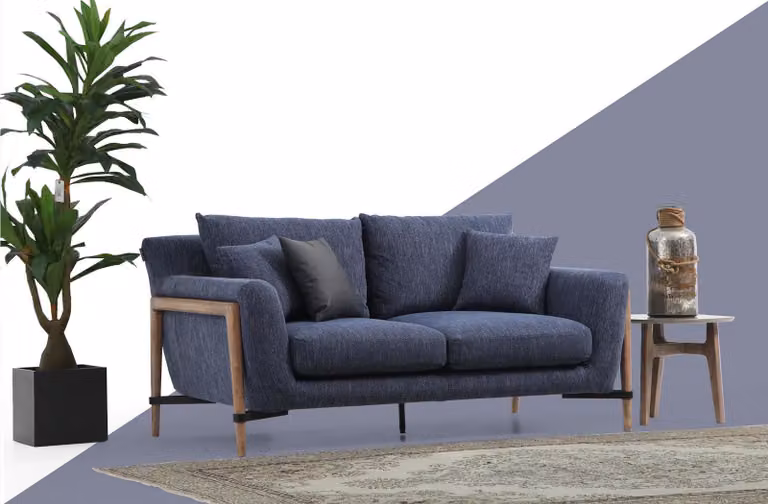 Dreisitzer Sofa 3 Sitzer Stoff Modern Sofas Design Wohnzimmer Blau