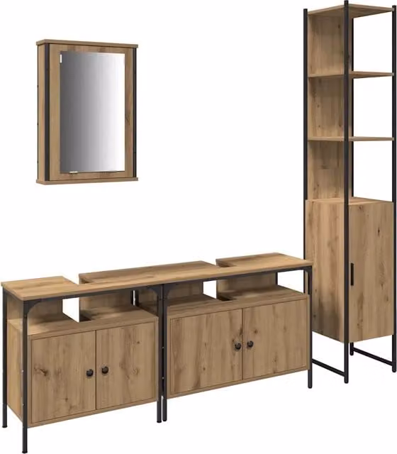 Set di mobili per il Bagno | Armadio da bagno con porta 4 pz Rovere artigianale