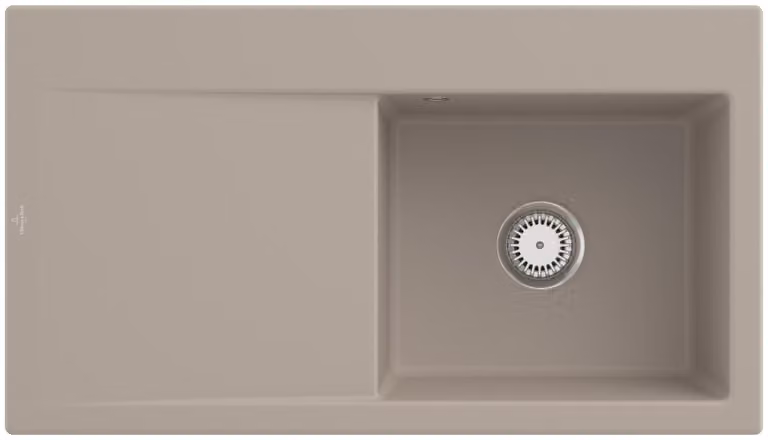 Lavello Villeroy&Boch con sgocciolatoio a sinistra, Subway Style 50 Almond Brown 90x51cm, Vetroceramica, funzionamento manuale