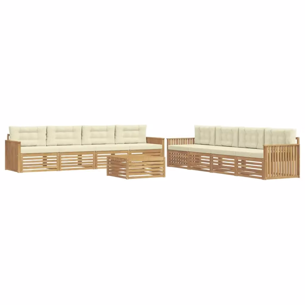 Set di divani da esterno a forma di U con tavolino da giardino vidaXL in legno di acacia e tessuto bianco e beige – 2