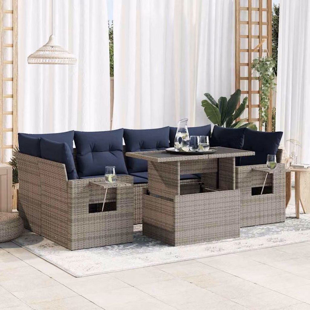 Maison Exclusive - Set Divani da Giardino con Cuscini 7pz Grigio Polyrattan