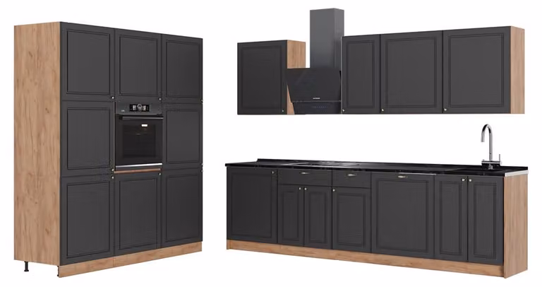 Cucina componibile Vicco Fame-Line Oro-antracite rustico/Rovere dorato 460 cm, PL Antracite, Model 63781