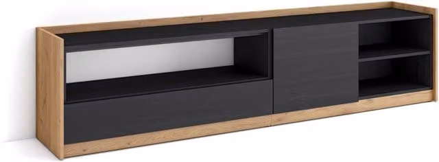 Mobile TV Soggiorno, 207x50x37 cm, Per TV fino a 80", Mobile Soggiorno, Nero e rovere