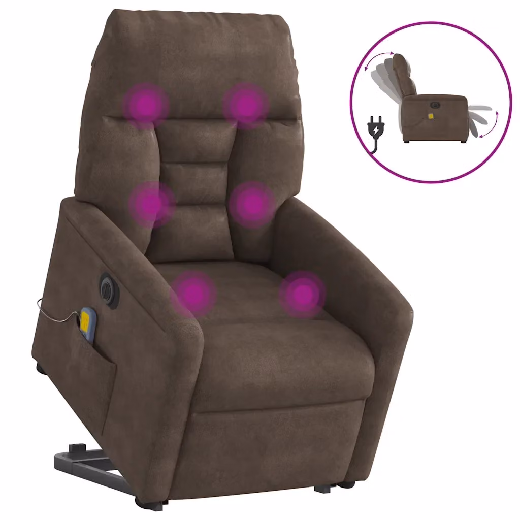 Poltrona a Rialzo Reclinabile con Assistenza Elettrica vidaXL in Microfibra Marrone per Senior – 2