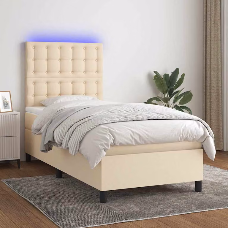 vidaXL Letto Ibrido con Materasso, Illuminazione LED e Porta USB, Tessuto Beige, L/P: 90 x 190 cm