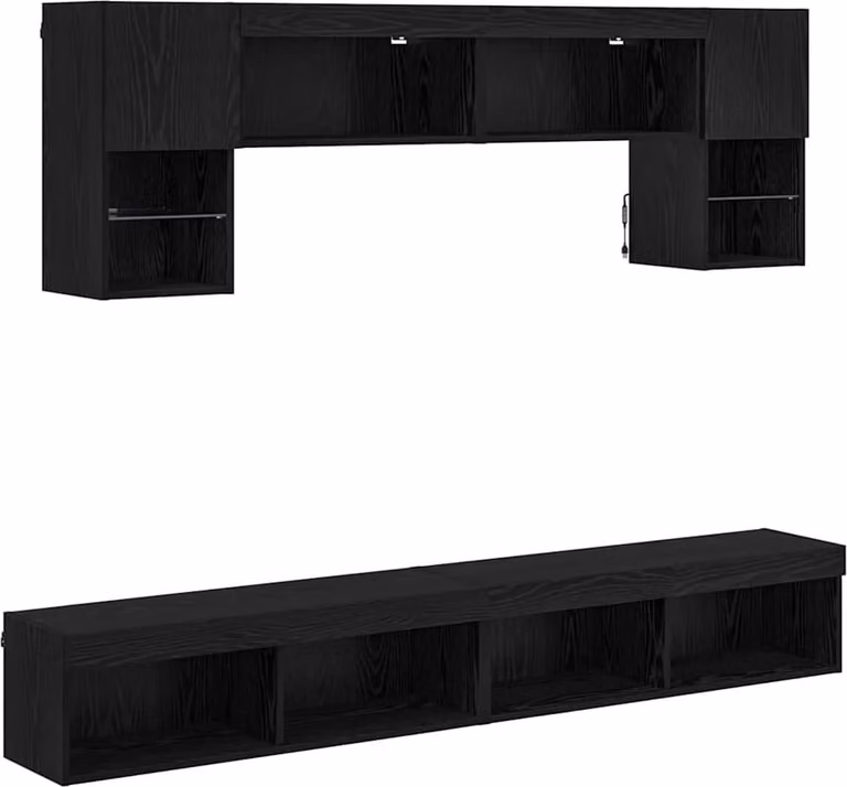 Unità a muro per TV con LED 6 pcs Rovere Nero Legno multistrato