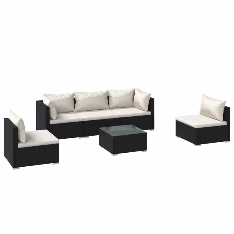 Set Divani da Giardino 6 pz con Cuscini in Polyrattan Nero