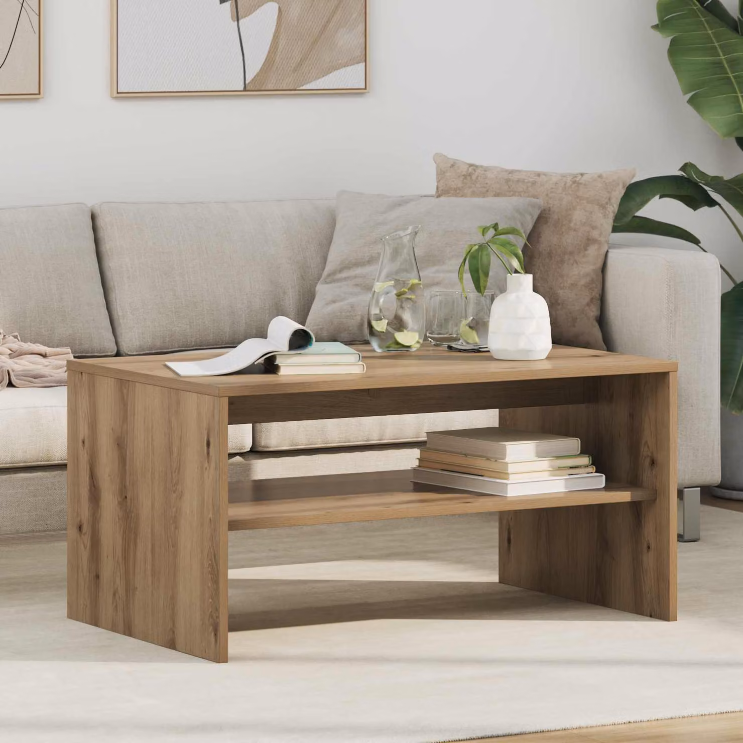 Tavolino da salotto moderno vidaXL in legno color rovere, L 80 cm x P 50 cm x H 40 cm