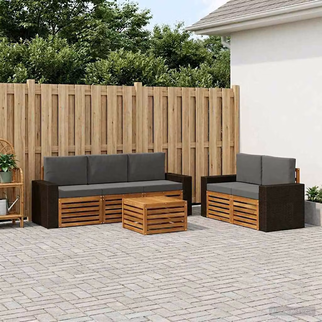 Set di divani da esterno vidaXL a forma di L in legno di acacia con tavolo da caffè, 6 pezzi, Beige e Antracite