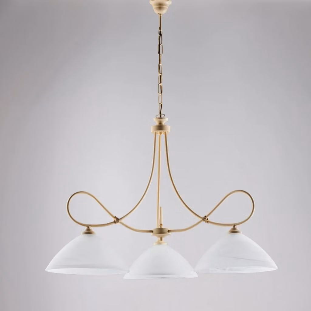 Lampada a sospensione Dallas BeLight con 3 luci in metallo e vetro, colore beige e bianco, regolabile in altezza – 2