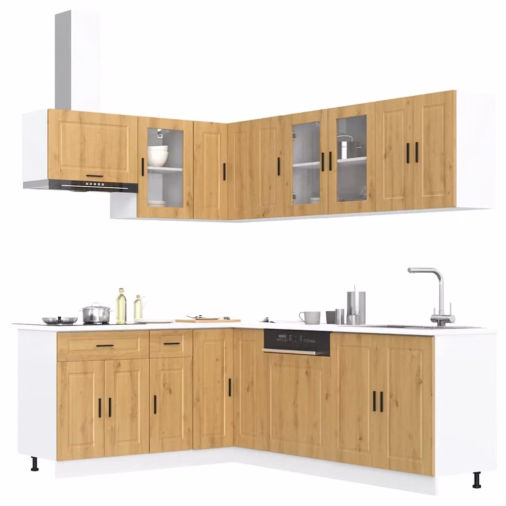 Set di mobili da cucina moderno vidaXL composto da 11 pezzi in colore marrone con dettagli in legno e vetro